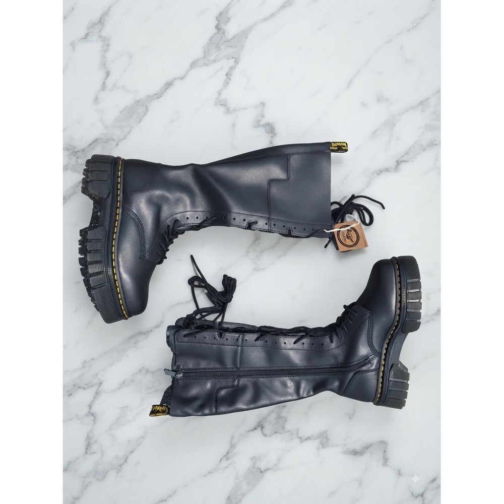 Dr. Martens Audrick 20I Black Nappa Lux Knee High Platform Boots Size US 12